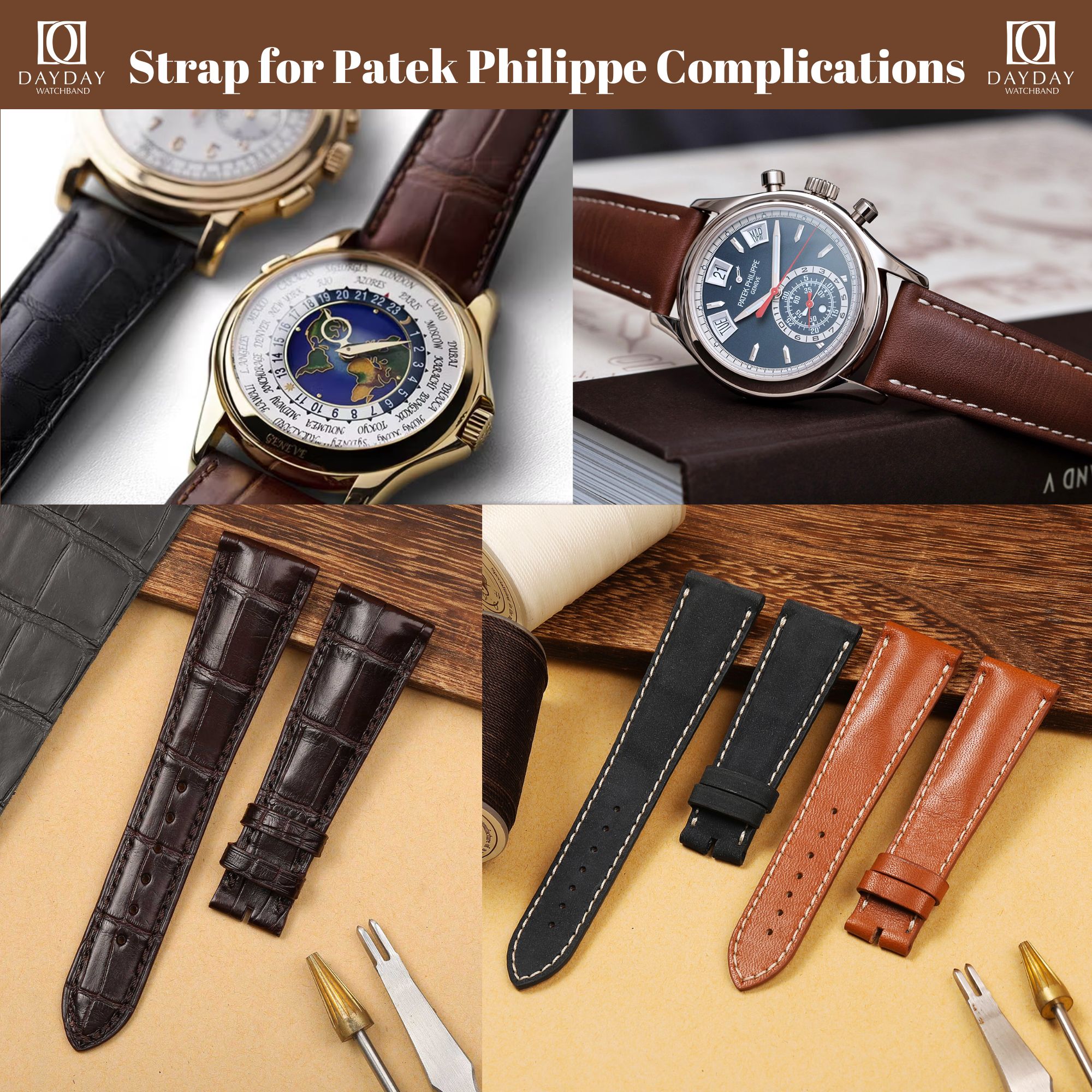 Buy Patek Philippe Watch Bands: Genuine Leather & Crocodile Straps for Luxury Watches